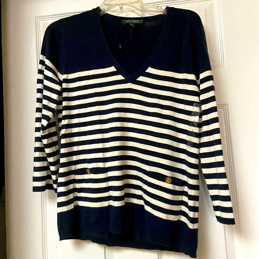 New, Lauren navy and white sweater